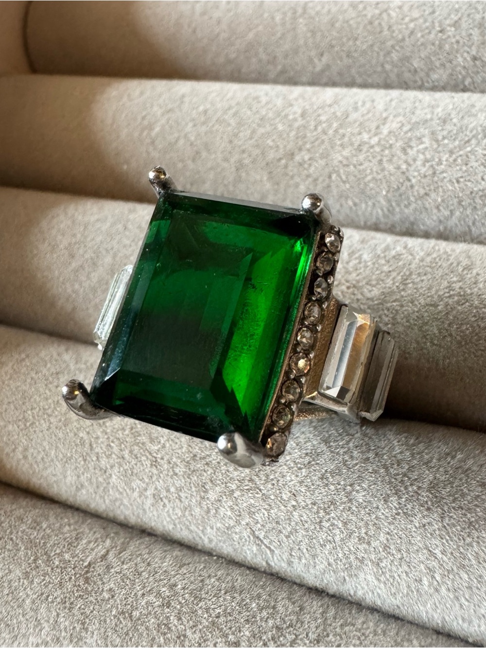316L Stainless Steel Simulated Emerald Baguette Statement Ring Size 8